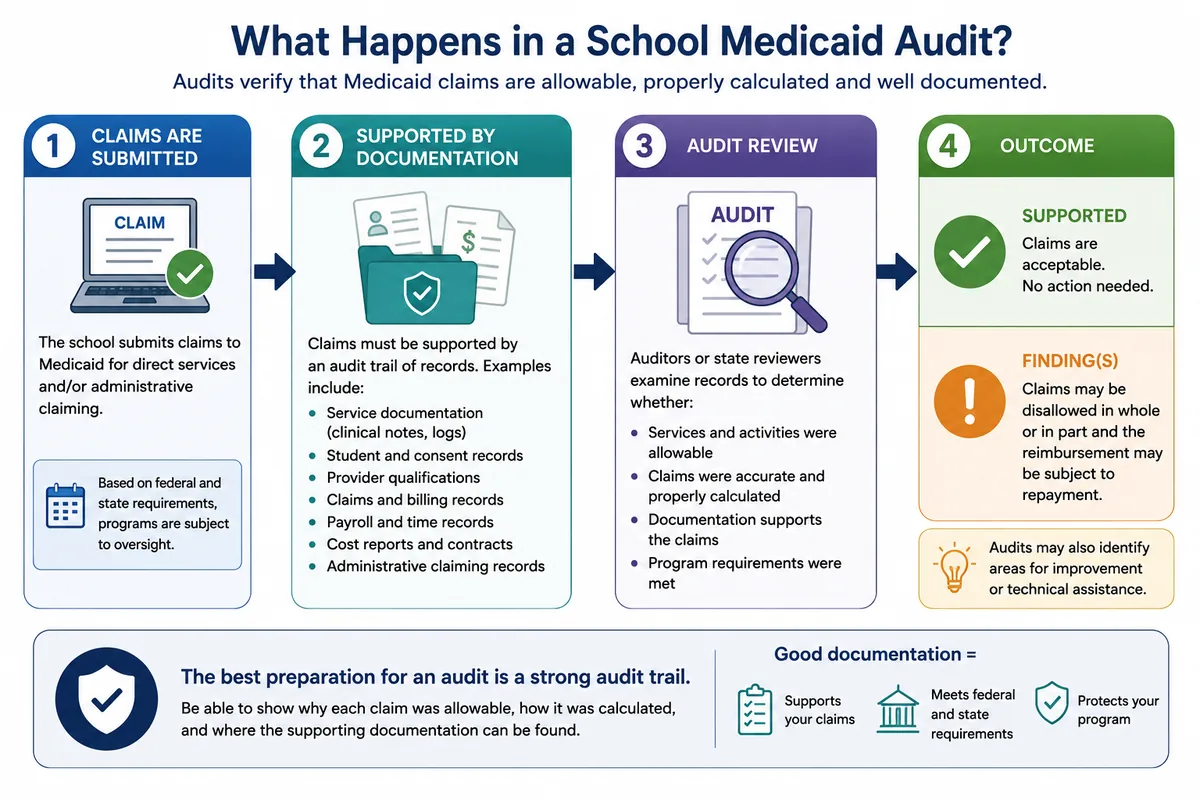 School Medicaid audit process from claims and documentation through audit findings